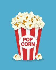 Graphic of popcorn in a red and white bag.