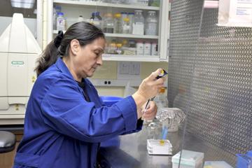 A scientist working with lab equipment