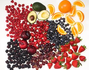 Raspberries, avocados, oranges, plums, sweet cherries, blueberries, blackberries, grapes, and strawberries.