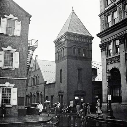 Historical black and white photo of the Lancaster Central Market